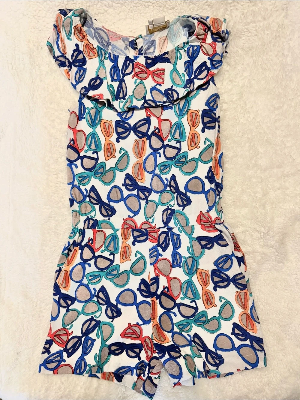 kate spade White Sunglasses-Print Romper with Multicolor Accents